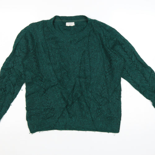 Fat Face Women’s Green Wool Blend Cable Knit Jumper UK 8