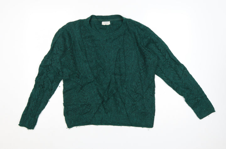 Fat Face Women’s Green Wool Blend Cable Knit Jumper UK 8
