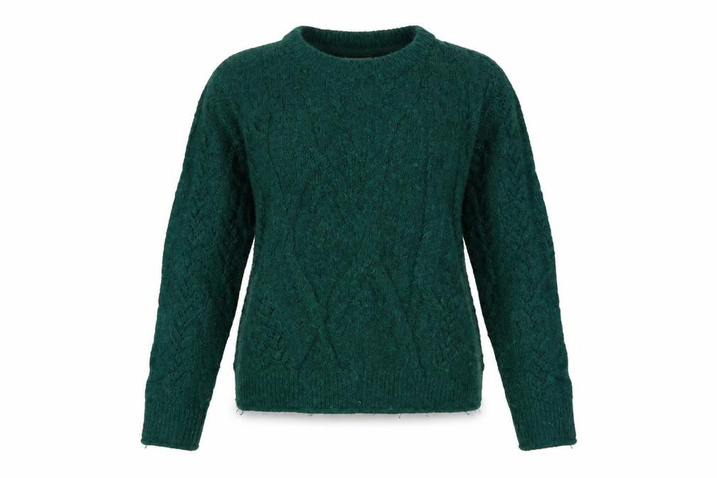 Fat Face Women’s Green Wool Blend Cable Knit Jumper UK 8