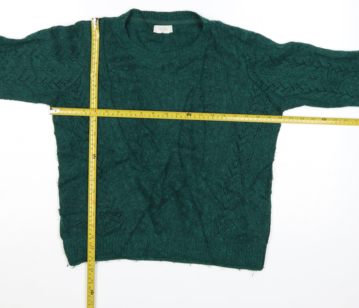Fat Face Women’s Green Wool Blend Cable Knit Jumper UK 8