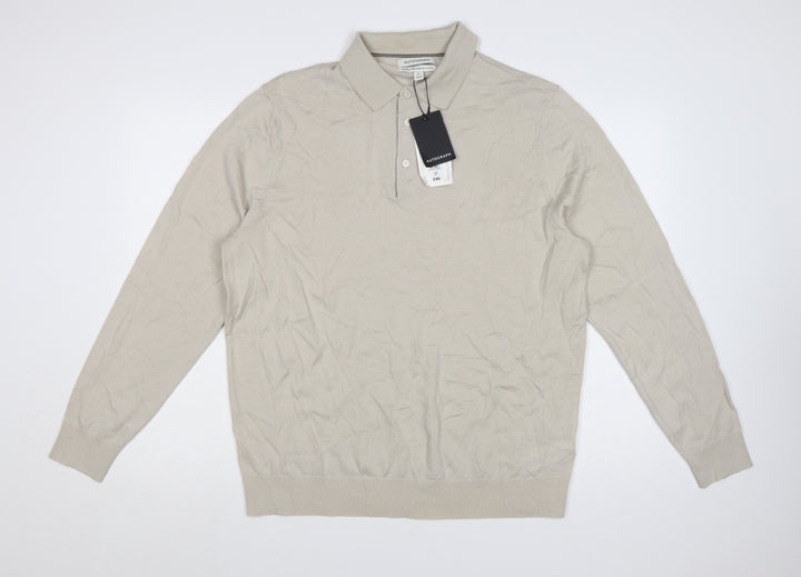 Marks and Spencer Men’s Beige Merino Wool Collared Pullover Jumper XL