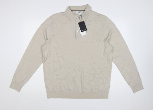 Marks and Spencer Men’s Beige Merino Wool Collared Pullover Jumper XL
