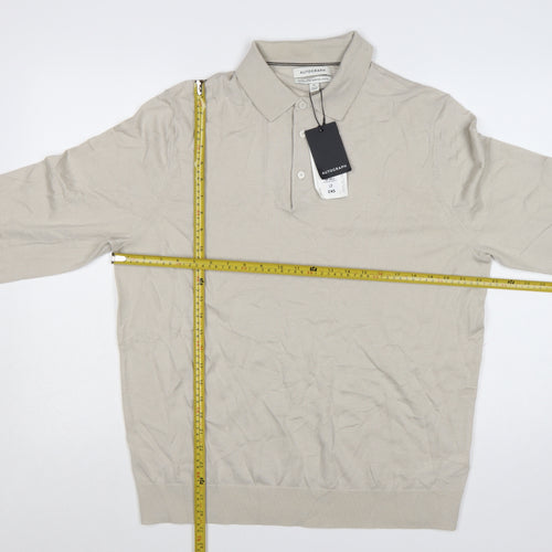 Marks and Spencer Men’s Beige Merino Wool Collared Pullover Jumper XL