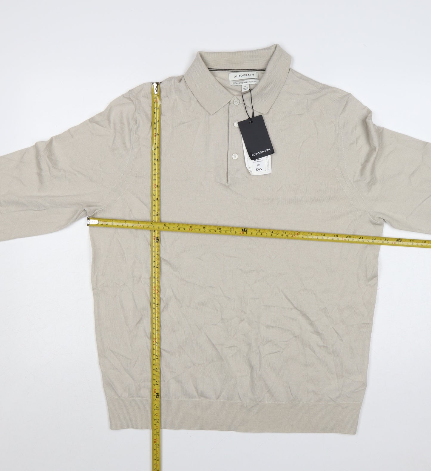 Marks and Spencer Men’s Beige Merino Wool Collared Pullover Jumper XL