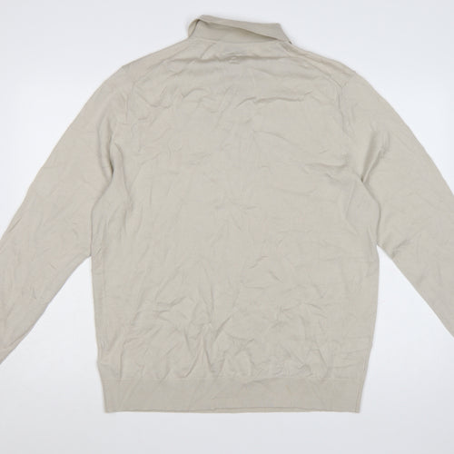 Marks and Spencer Men’s Beige Merino Wool Collared Pullover Jumper XL