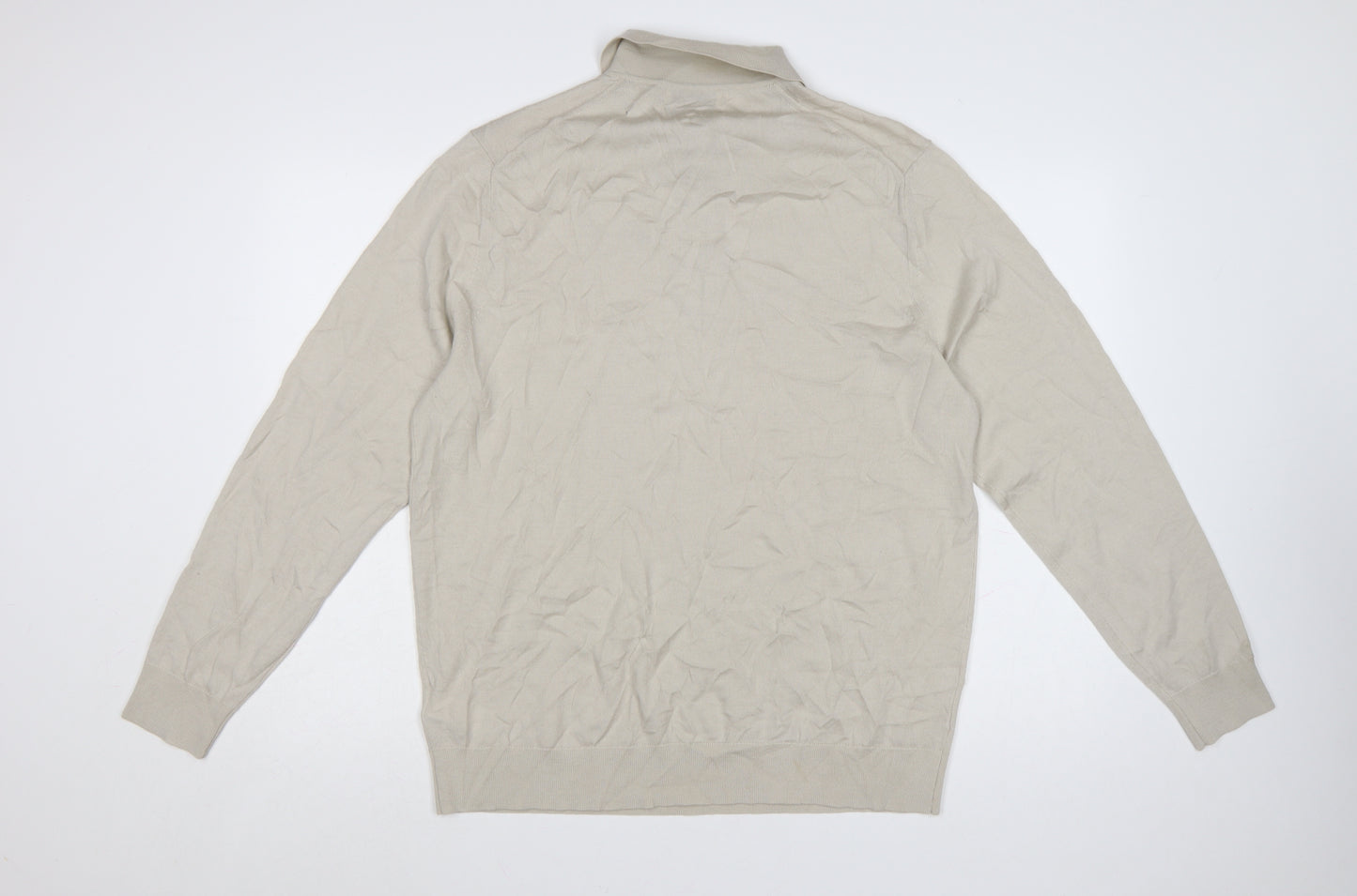 Marks and Spencer Men’s Beige Merino Wool Collared Pullover Jumper XL