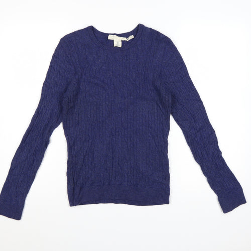 H&M Women’s Blue Merino Wool Blend Cable-Knit Jumper Size 10