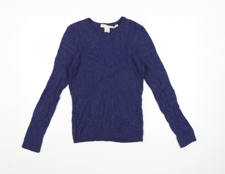 H&M Women’s Blue Merino Wool Blend Cable-Knit Jumper Size 10