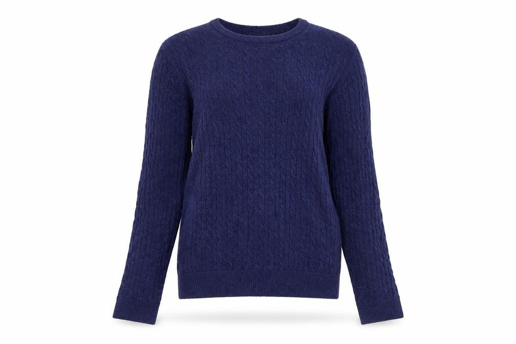 H&M Women’s Blue Merino Wool Blend Cable-Knit Jumper Size 10