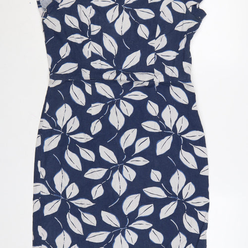 Lily & Me Women Blue Floral Shift Dress Size 12 Linen Blend