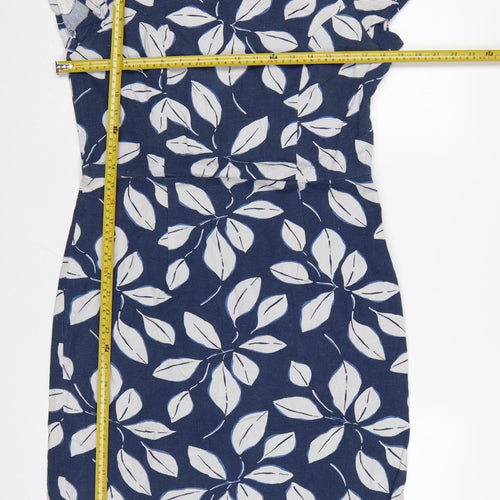 Lily & Me Women Blue Floral Shift Dress Size 12 Linen Blend