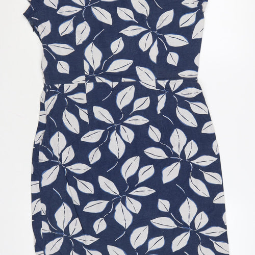 Lily & Me Women Blue Floral Shift Dress Size 12 Linen Blend