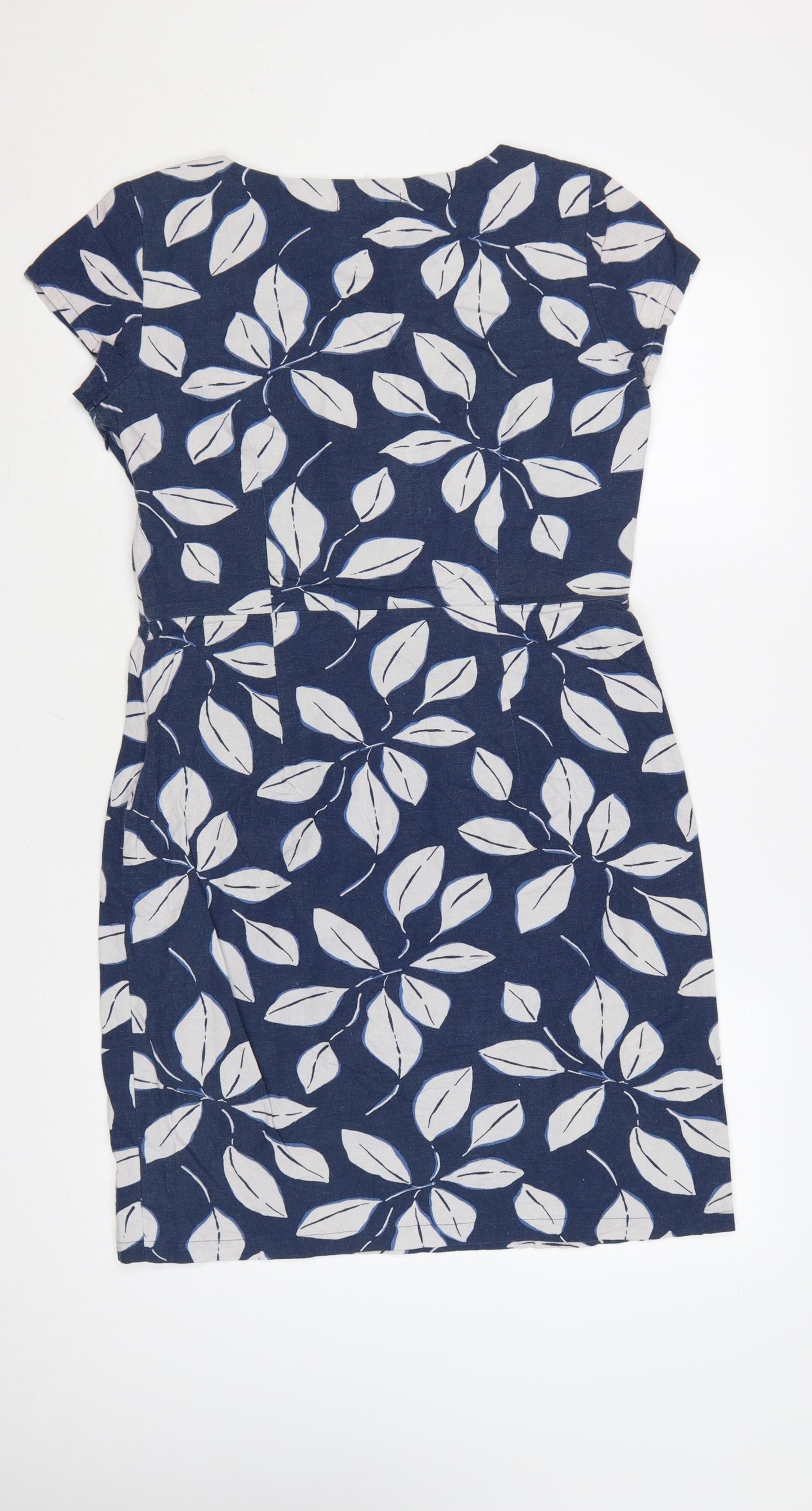 Lily & Me Women Blue Floral Shift Dress Size 12 Linen Blend