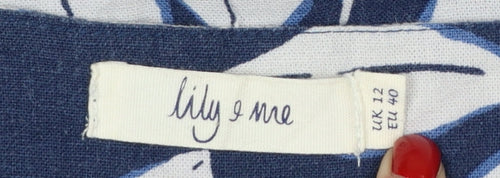 Lily & Me Women Blue Floral Shift Dress Size 12 Linen Blend