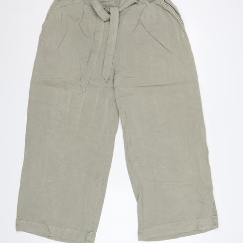 H&M Women Beige Paperbag Wide-Leg Lyocell Trousers Size 14