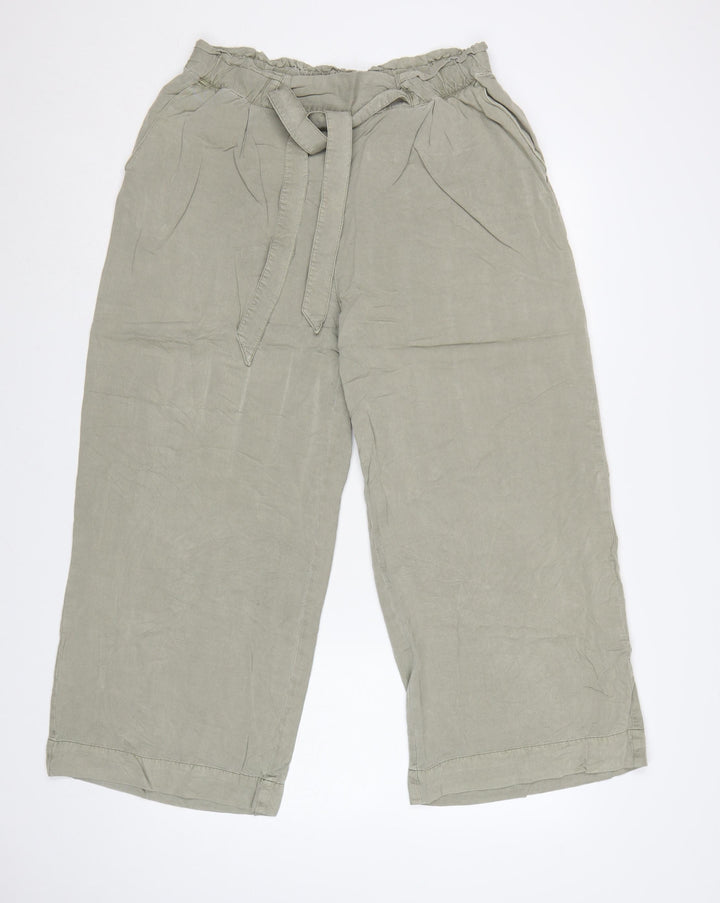 H&M Women Beige Paperbag Wide-Leg Lyocell Trousers Size 14