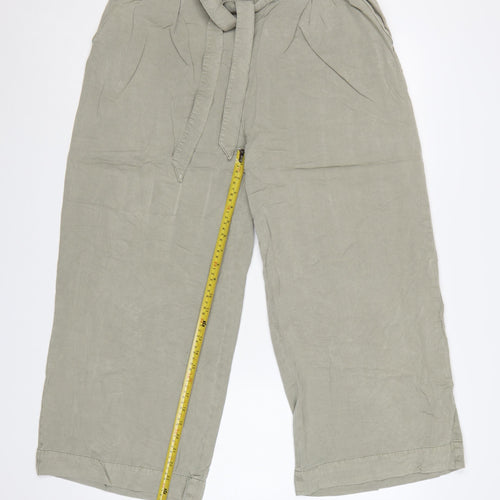 H&M Women Beige Paperbag Wide-Leg Lyocell Trousers Size 14