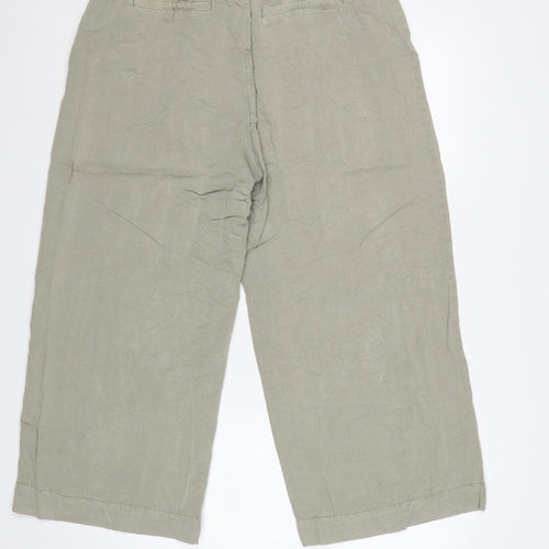 H&M Women Beige Paperbag Wide-Leg Lyocell Trousers Size 14