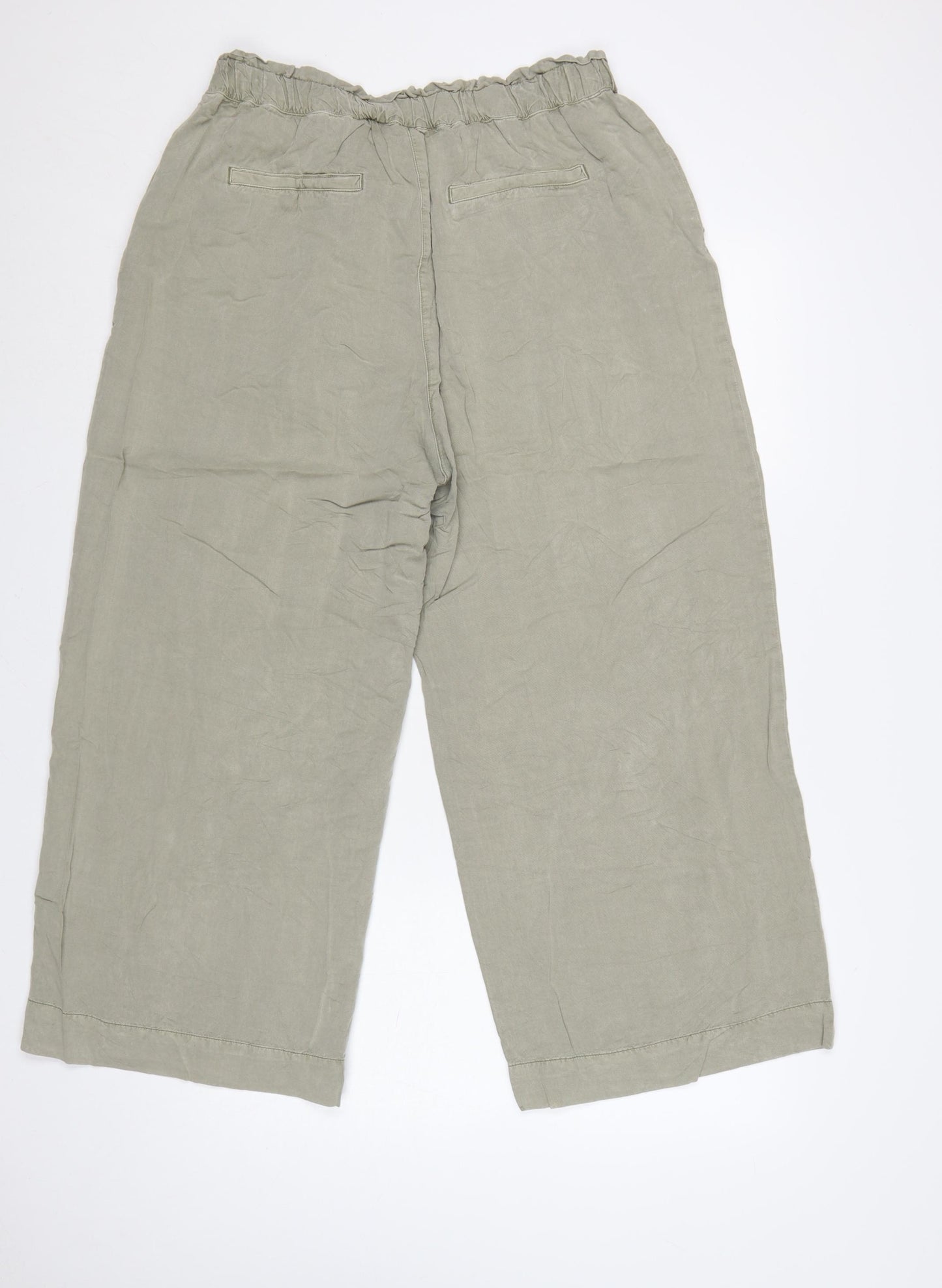 H&M Women Beige Paperbag Wide-Leg Lyocell Trousers Size 14