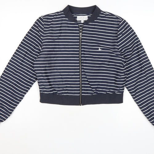 Jack Wills Womens Blue Striped Bomber Jacket Size 12 Cotton