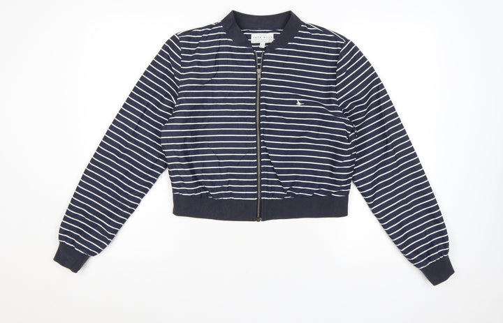 Jack Wills Womens Blue Striped Bomber Jacket Size 12 Cotton