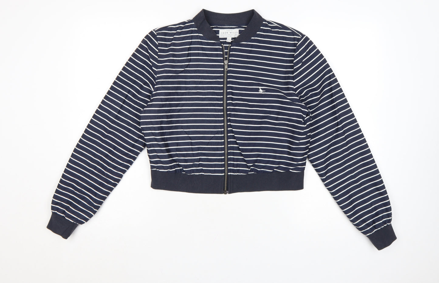 Jack Wills Womens Blue Striped Bomber Jacket Size 12 Cotton