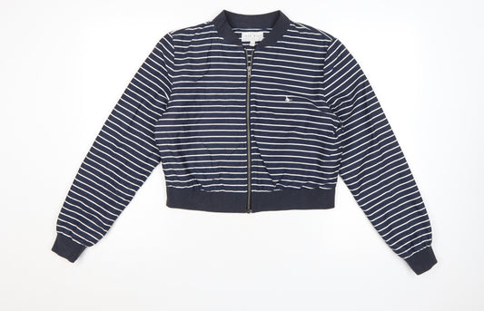 Jack Wills Womens Blue Striped Bomber Jacket Size 12 Cotton