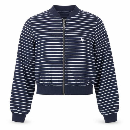 Jack Wills Womens Blue Striped Bomber Jacket Size 12 Cotton