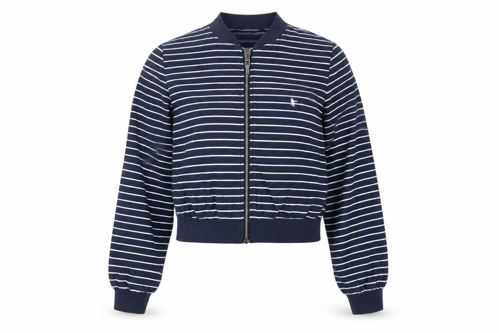 Jack Wills Womens Blue Striped Bomber Jacket Size 12 Cotton