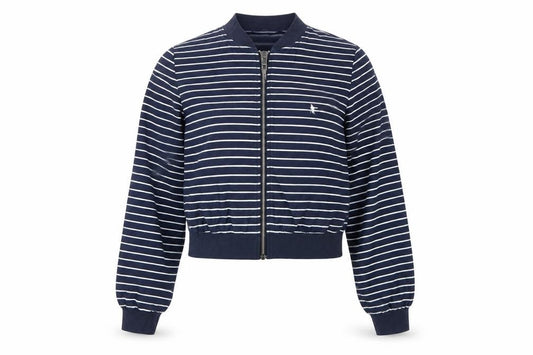 Jack Wills Womens Blue Striped Bomber Jacket Size 12 Cotton