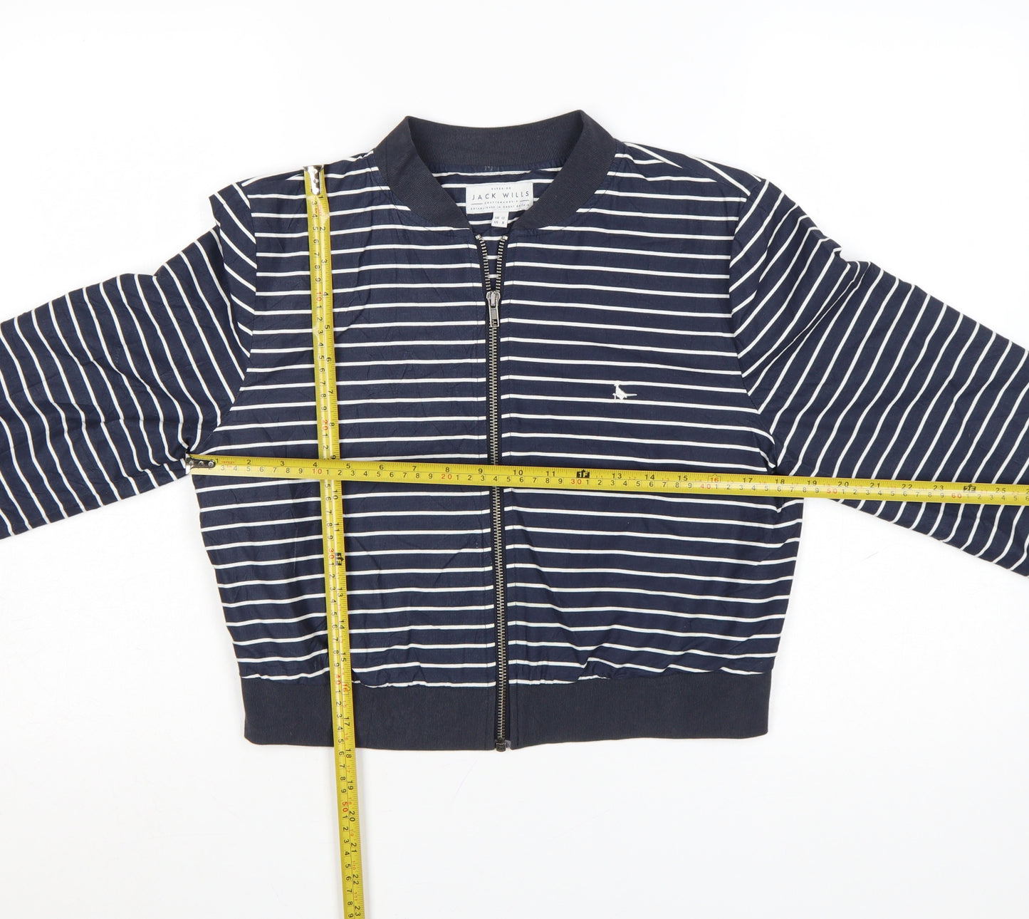 Jack Wills Womens Blue Striped Bomber Jacket Size 12 Cotton