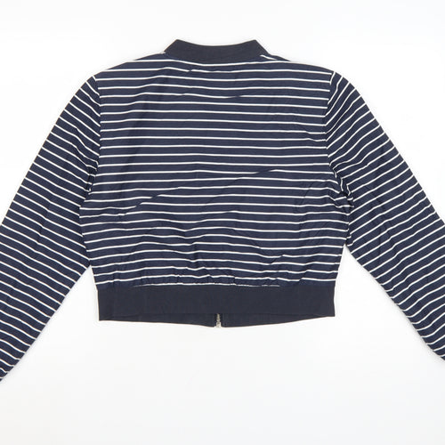 Jack Wills Womens Blue Striped Bomber Jacket Size 12 Cotton