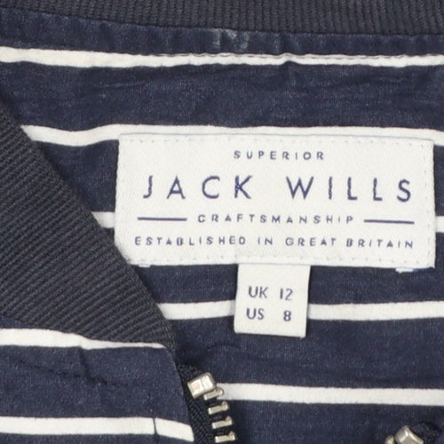 Jack Wills Womens Blue Striped Bomber Jacket Size 12 Cotton