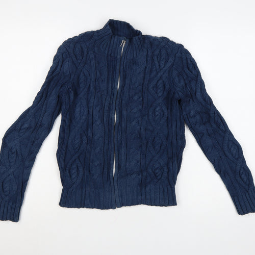 Blanc Bleu Women's Blue Wool Full Zip Cable Knit Jumper Size S