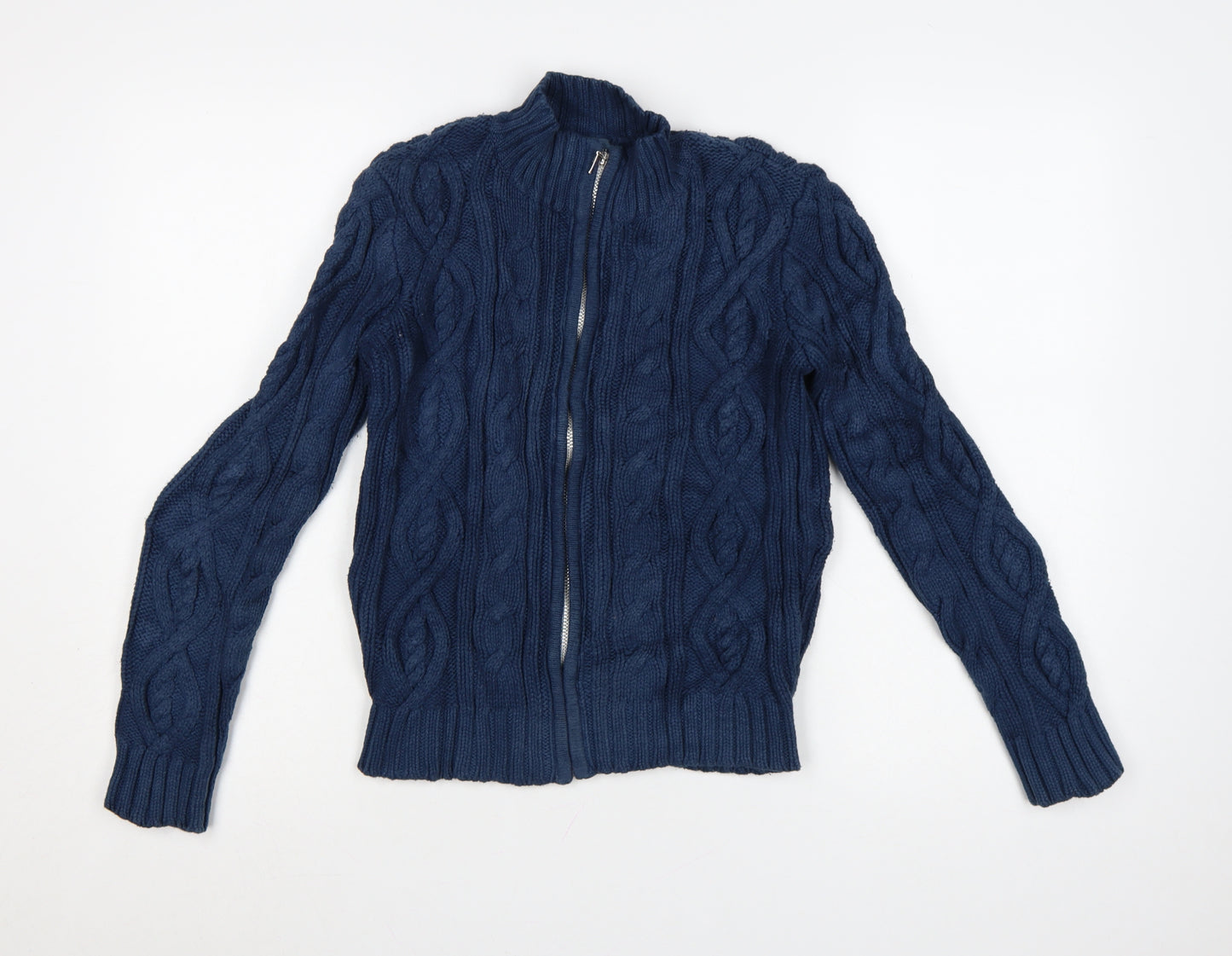 Blanc Bleu Women's Blue Wool Full Zip Cable Knit Jumper Size S
