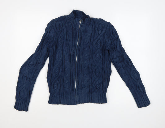 Blanc Bleu Women's Blue Wool Full Zip Cable Knit Jumper Size S