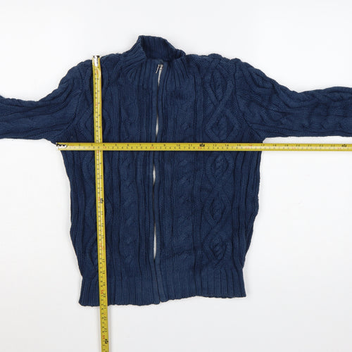 Blanc Bleu Women's Blue Wool Full Zip Cable Knit Jumper Size S