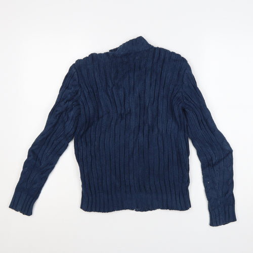 Blanc Bleu Women's Blue Wool Full Zip Cable Knit Jumper Size S