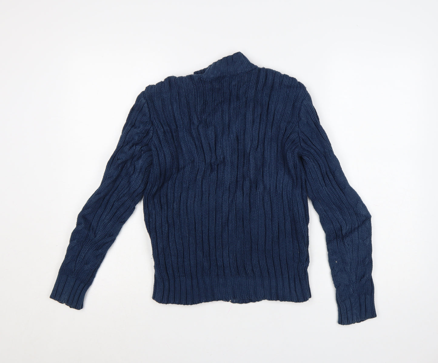 Blanc Bleu Women's Blue Wool Full Zip Cable Knit Jumper Size S