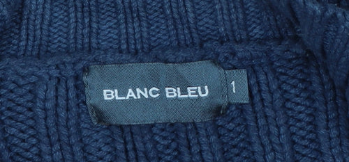 Blanc Bleu Women's Blue Wool Full Zip Cable Knit Jumper Size S