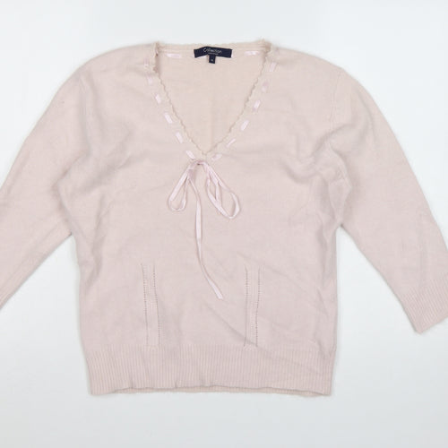 Debenhams Women Pink Angora Blend V-Neck Jumper Size 16