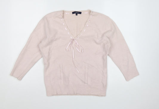 Debenhams Women Pink Angora Blend V-Neck Jumper Size 16
