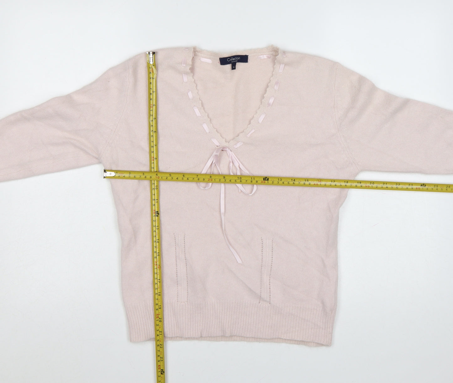 Debenhams Women Pink Angora Blend V-Neck Jumper Size 16