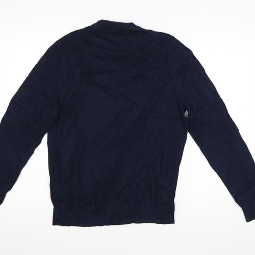 Hugo Boss Men's Blue V-Neck Cotton Wool Jumper M Regular Fit