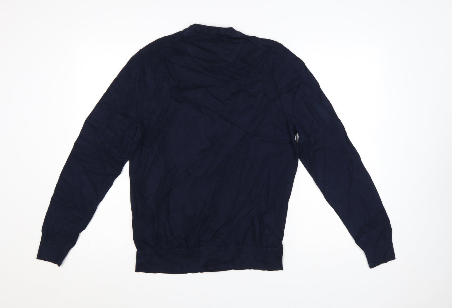 Hugo Boss Men's Blue V-Neck Cotton Wool Jumper M Regular Fit