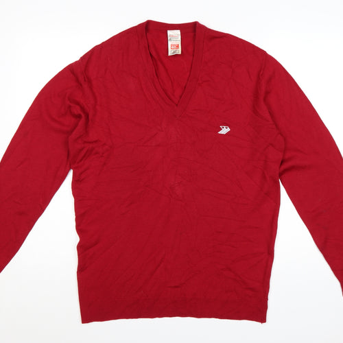 Marks and Spencer St Michael Men's Red Wool V-Neck Jumper M