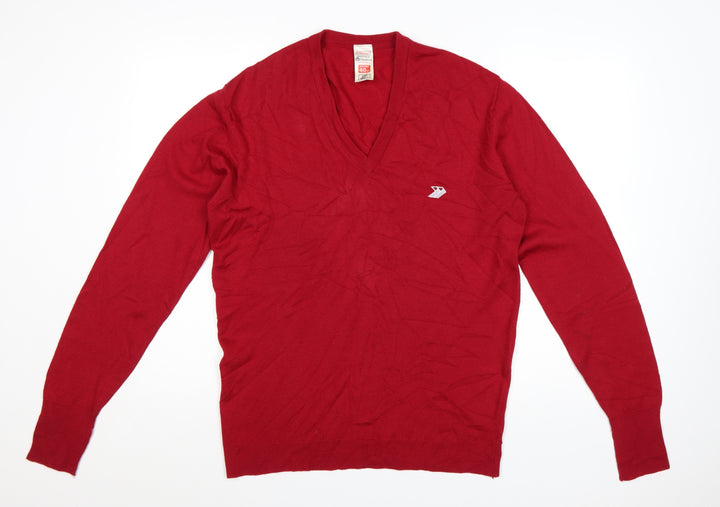 Marks and Spencer St Michael Men's Red Wool V-Neck Jumper M