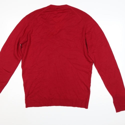 Marks and Spencer St Michael Men's Red Wool V-Neck Jumper M