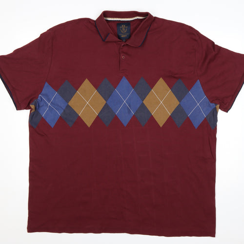 Next Men's Red Argyle Cotton Polo Shirt 4XL Regular Fit