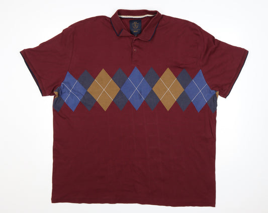 Next Men's Red Argyle Cotton Polo Shirt 4XL Regular Fit